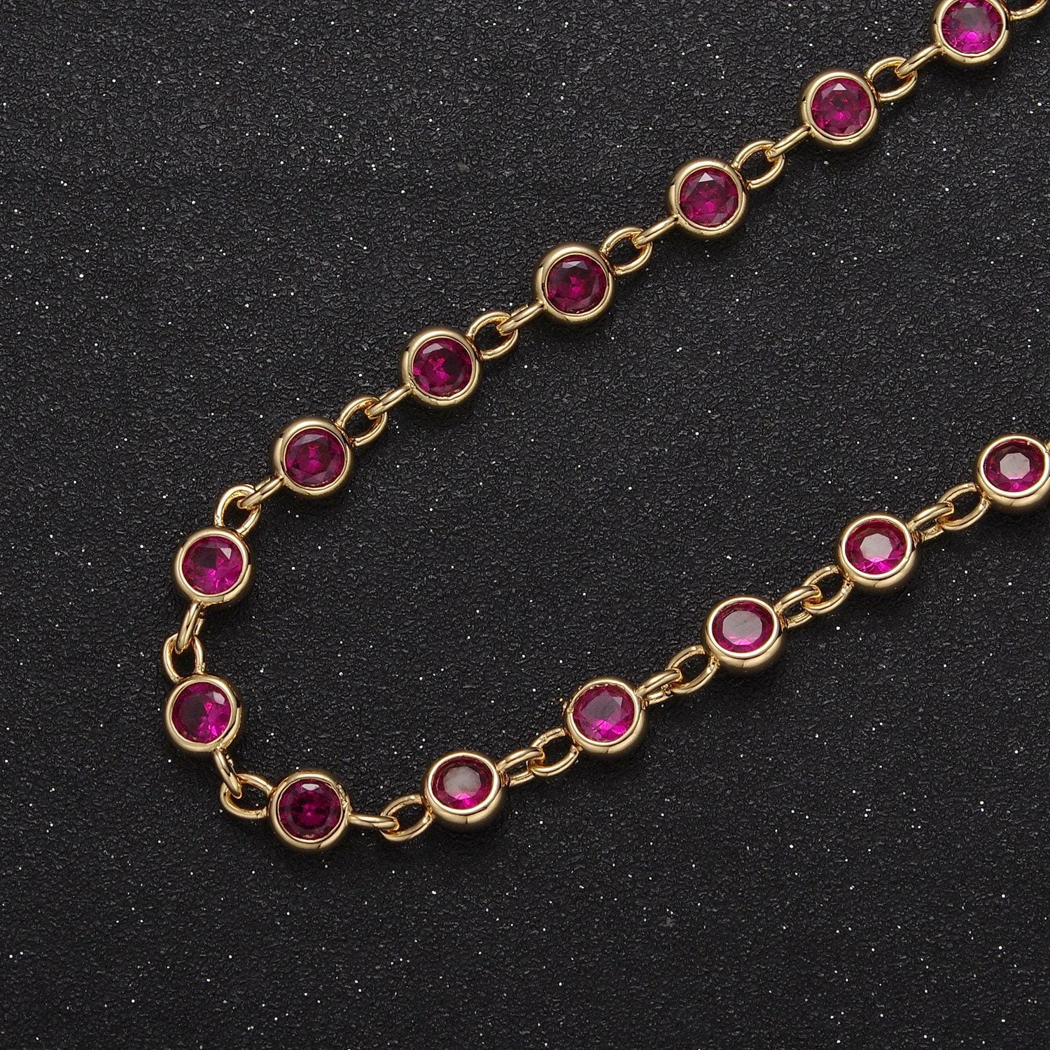 6mm round bezel unsoldered cut cubic zirconia cz beaded chain gold filled bezel connector beads | roll-739, -740, -741, -742, -771