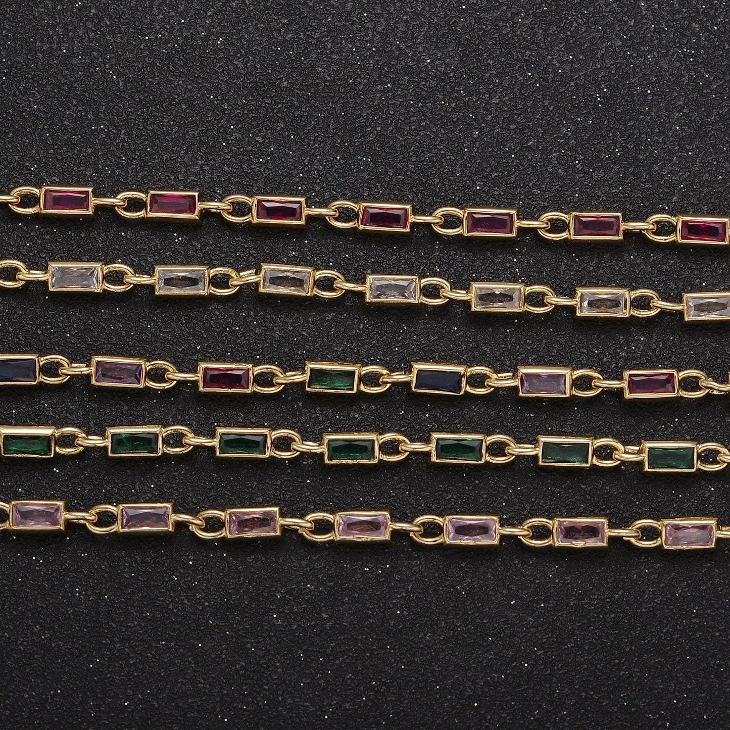 24k gold filled 6.0x3.5mm rectangular bezel link unsoldered cut cz chain by yard bulk wholesale | roll-757, -778, -779, -860, -861