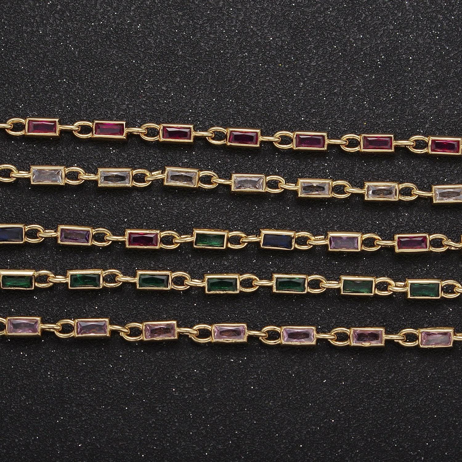 24k gold filled 6.0x3.5mm rectangular bezel link unsoldered cut cz chain by yard bulk wholesale | roll-757, -778, -779, -860, -861