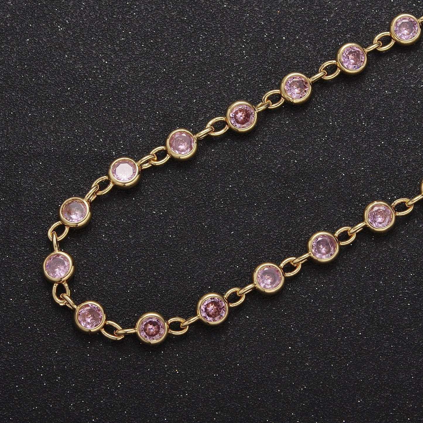 6mm round bezel unsoldered cut cubic zirconia cz beaded chain gold filled bezel connector beads | roll-739, -740, -741, -742, -771