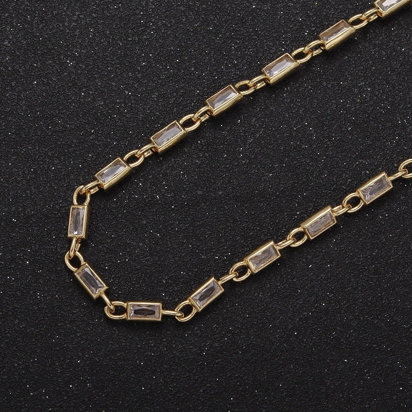 24k gold filled 6.0x3.5mm rectangular bezel link unsoldered cut cz chain by yard bulk wholesale | roll-757, -778, -779, -860, -861
