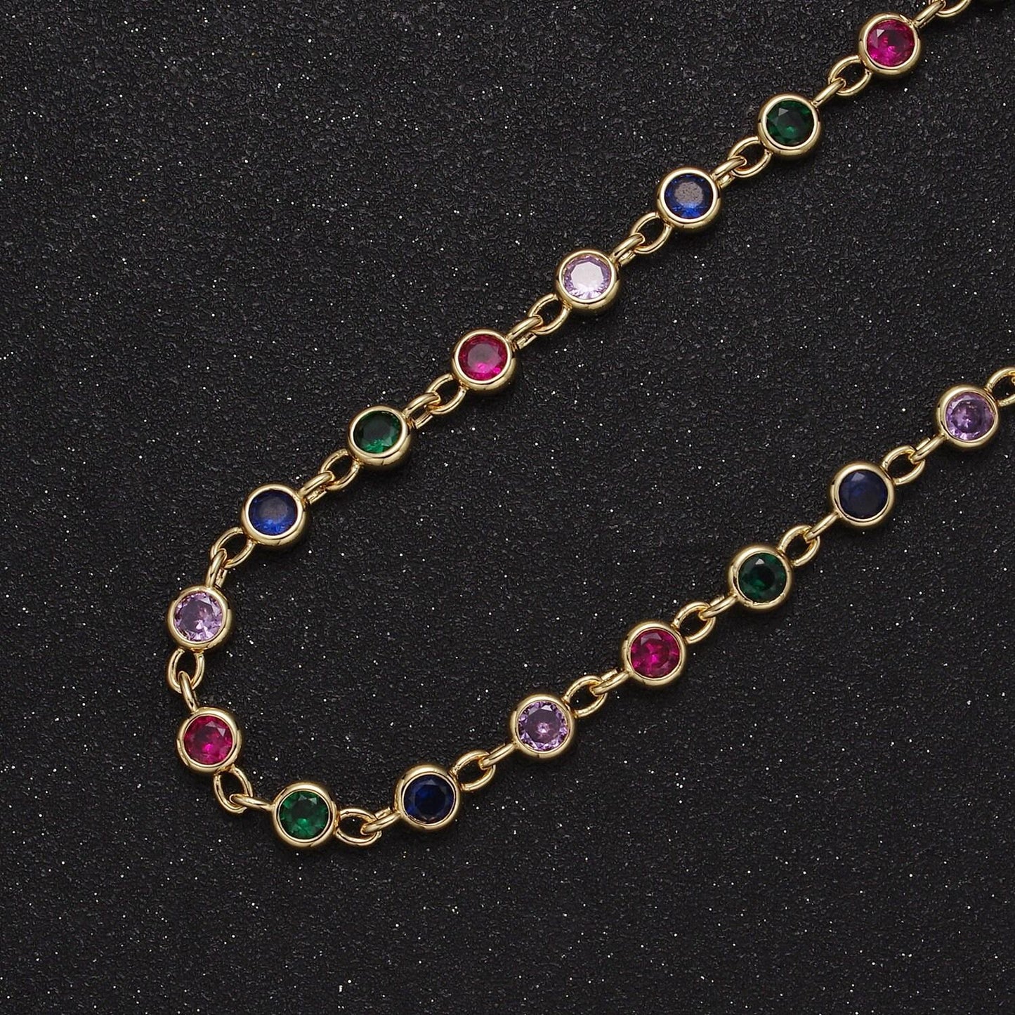 6mm round bezel unsoldered cut cubic zirconia cz beaded chain gold filled bezel connector beads | roll-739, -740, -741, -742, -771