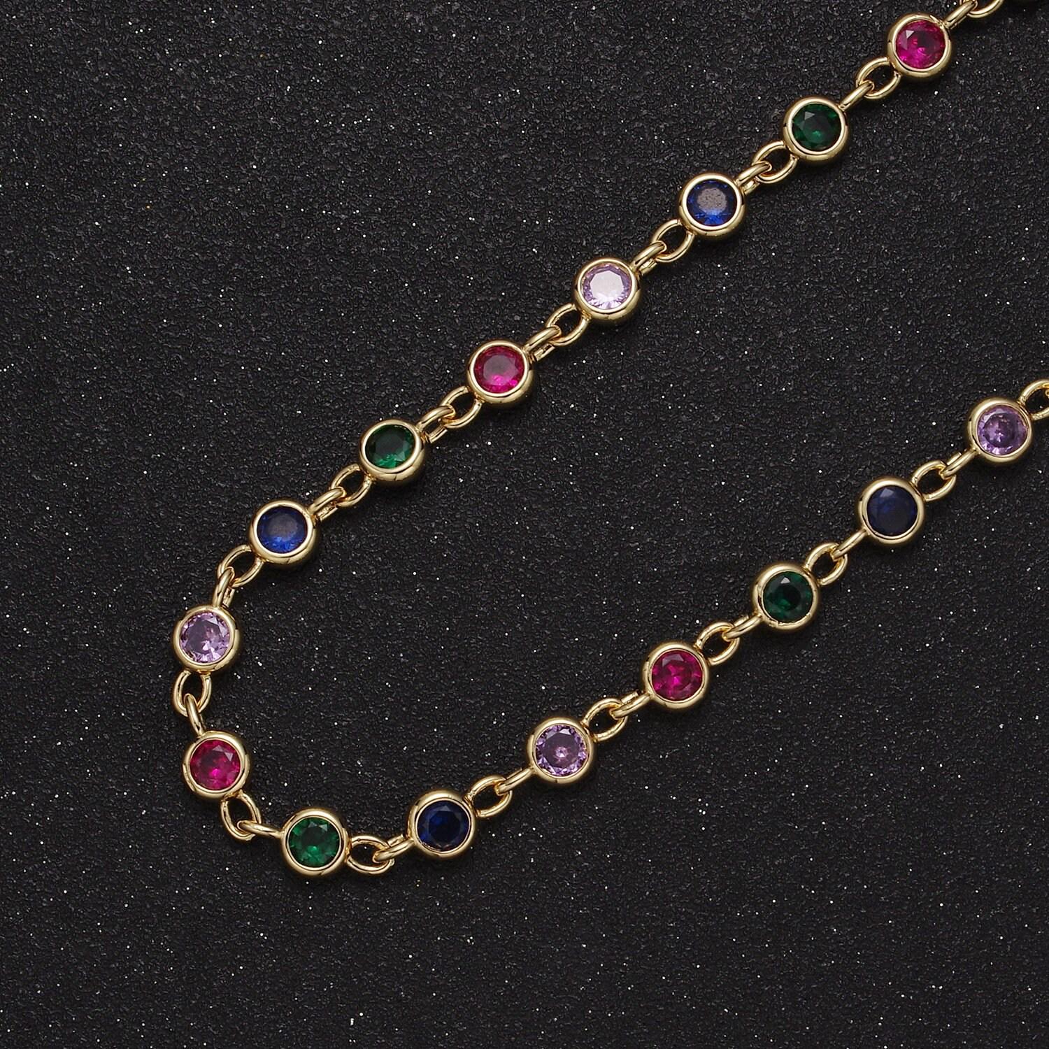 6mm round bezel unsoldered cut cubic zirconia cz beaded chain gold filled bezel connector beads | roll-739, -740, -741, -742, -771