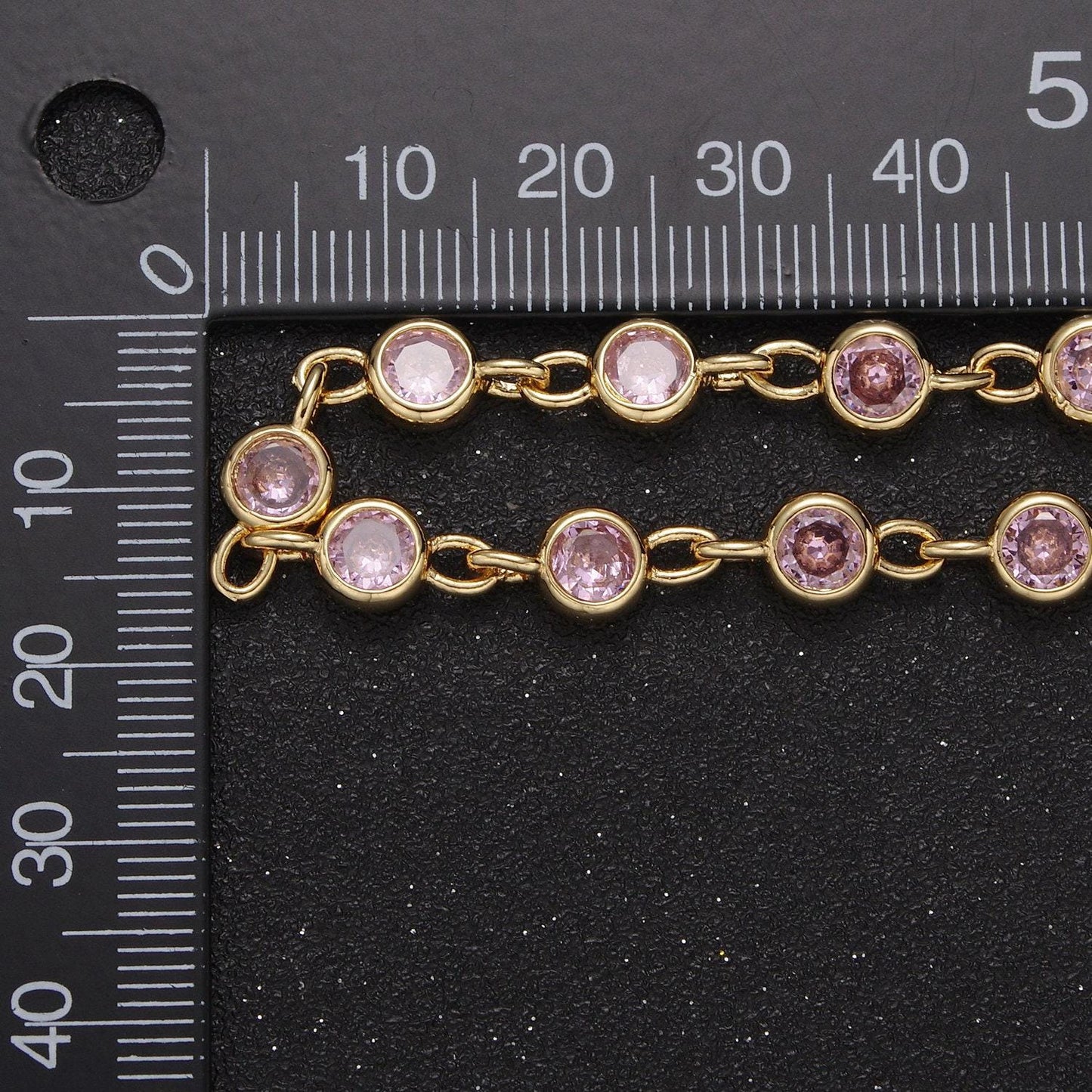6mm round bezel unsoldered cut cubic zirconia cz beaded chain gold filled bezel connector beads | roll-739, -740, -741, -742, -771