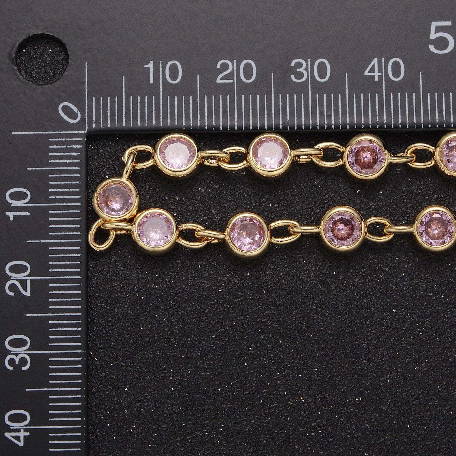 6mm round bezel unsoldered cut cubic zirconia cz beaded chain gold filled bezel connector beads | roll-739, -740, -741, -742, -771