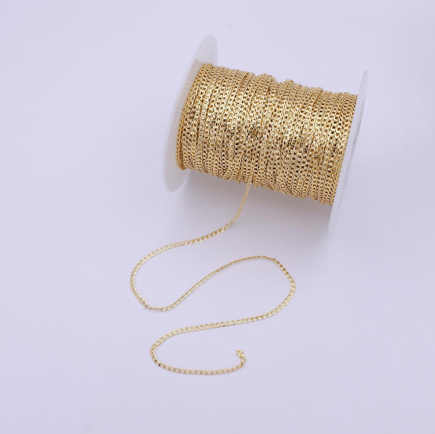 24k gold filled concave flat figaro chain by yard, wholesale bulk flat figaro chain roll |