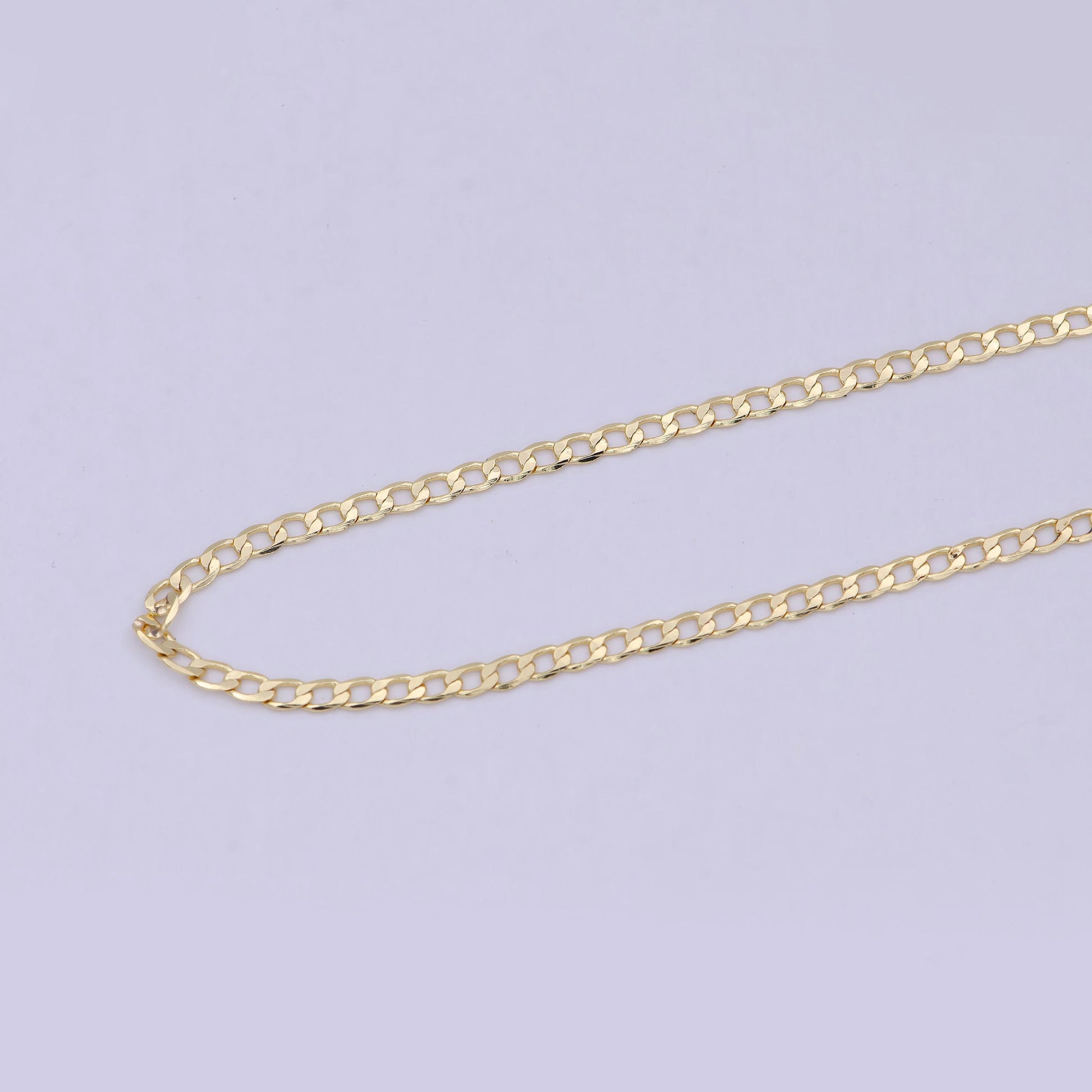 24k gold filled concave flat figaro chain by yard, wholesale bulk flat figaro chain roll |