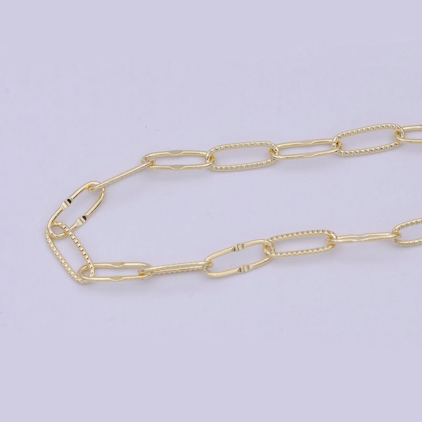 Oval gold embosed paper clip chain by yard, link chain wholesale bulk roll chain for jewelry making, size 14.5mm x 5.5mmmm, roll-712