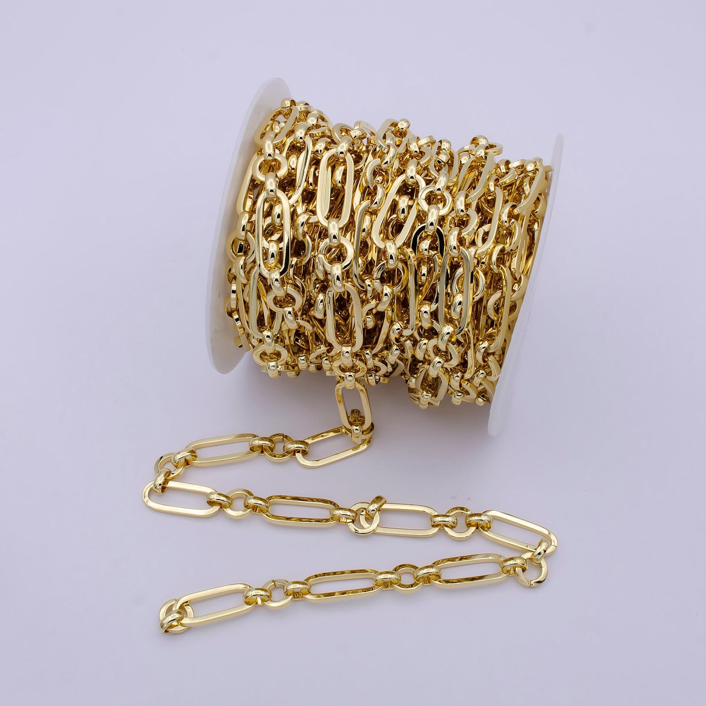 Statement bold chunky gold elongated thick paper clip chain unfinished chain by yard for jewelry making | roll-704
