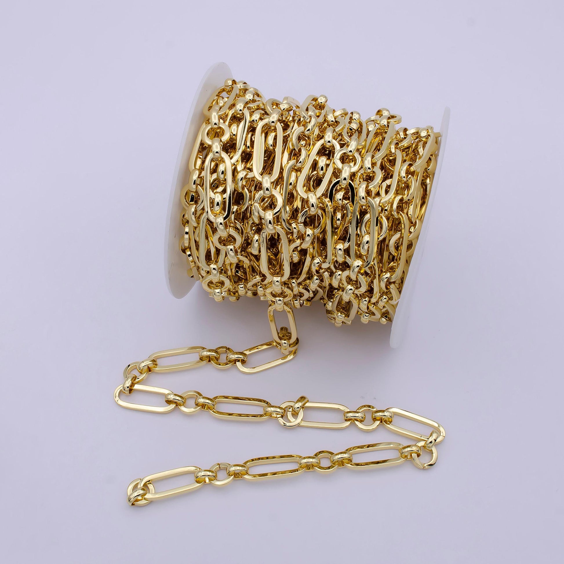 Statement bold chunky gold elongated thick paper clip chain unfinished chain by yard for jewelry making | roll-704