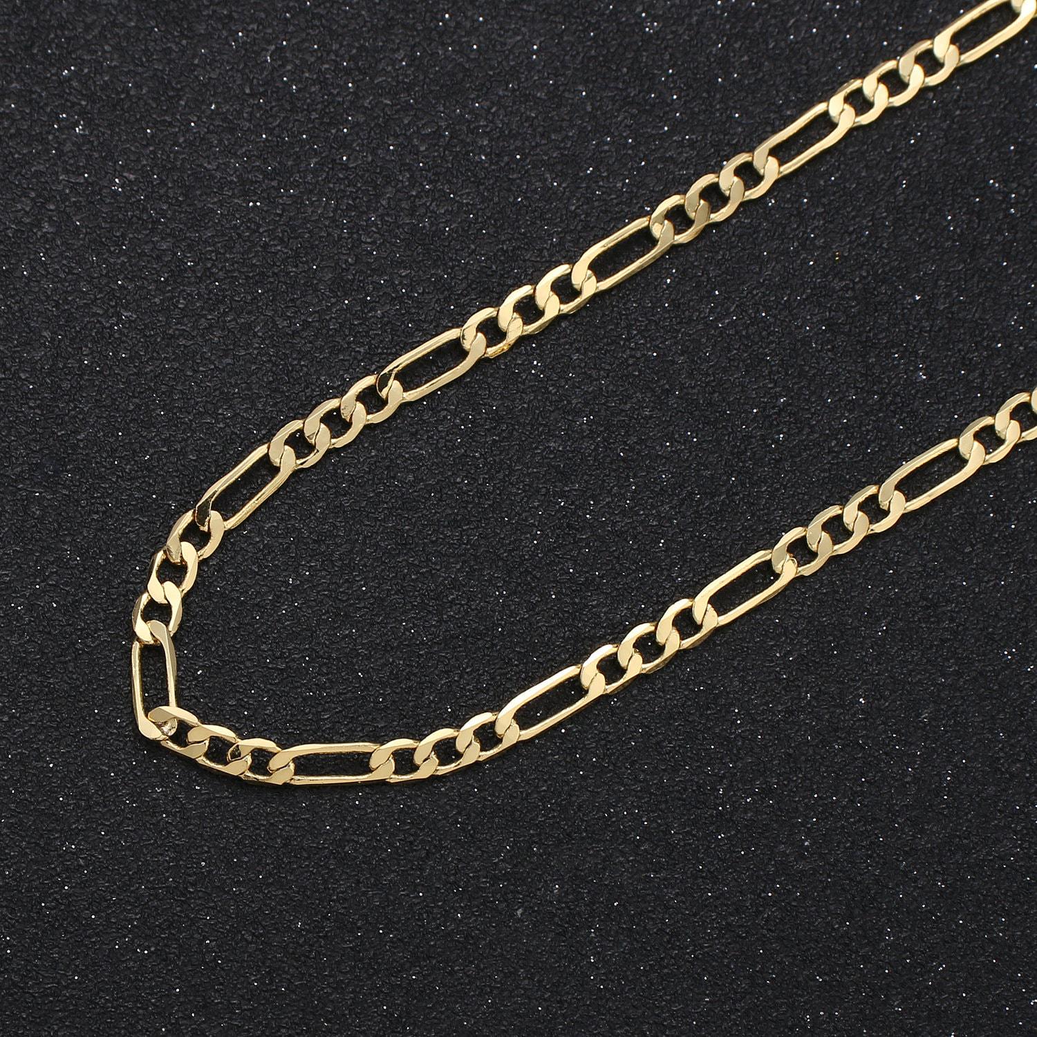 24k gold filled figaro unfinished chain, dainty 3mm flat figaro chain for men woman unisex layering necklace jewelry making | roll-703