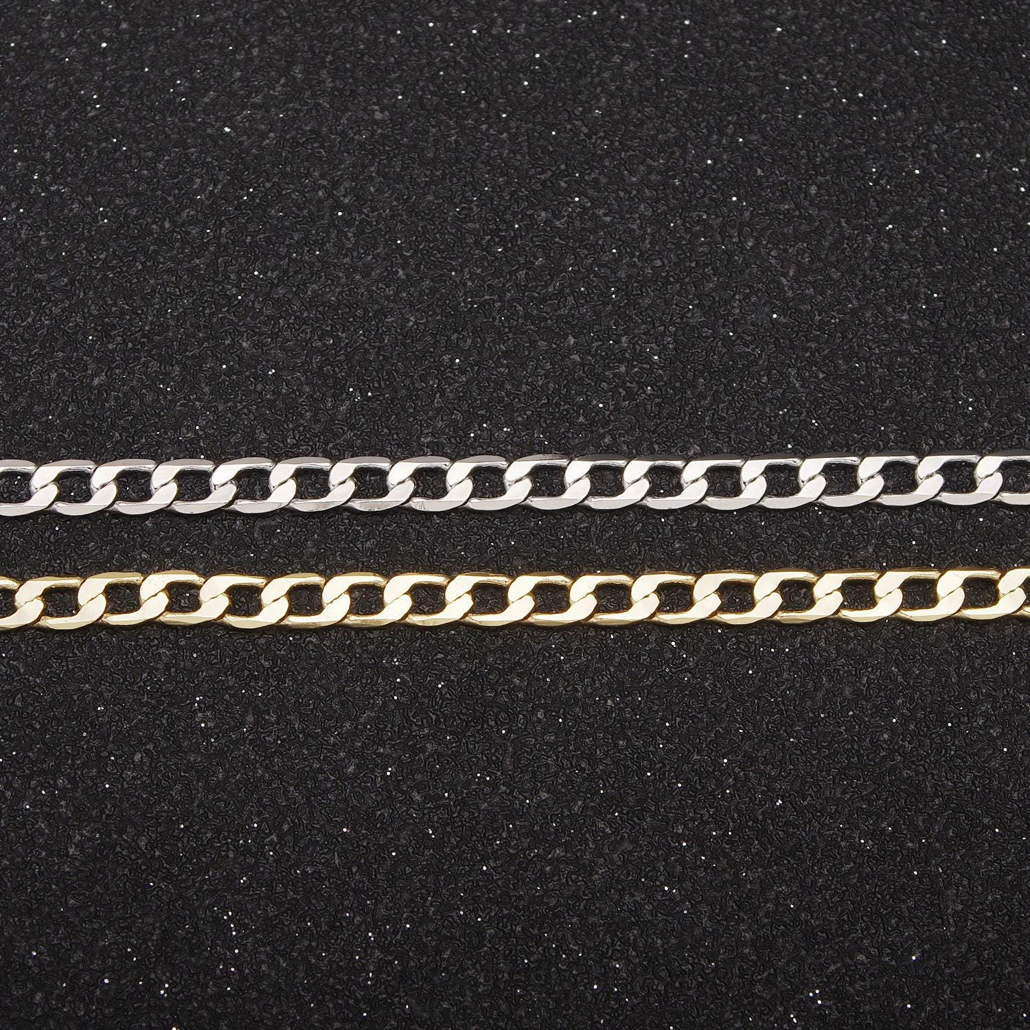 24k gold filled flat miami cuban curb chain, 3.5mm width concave silver & gold chain, wholesale bulk roll chain for jewelry making, 688