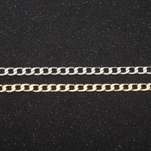 24k gold filled flat miami cuban curb chain, 3.5mm width concave silver & gold chain, wholesale bulk roll chain for jewelry making, 688