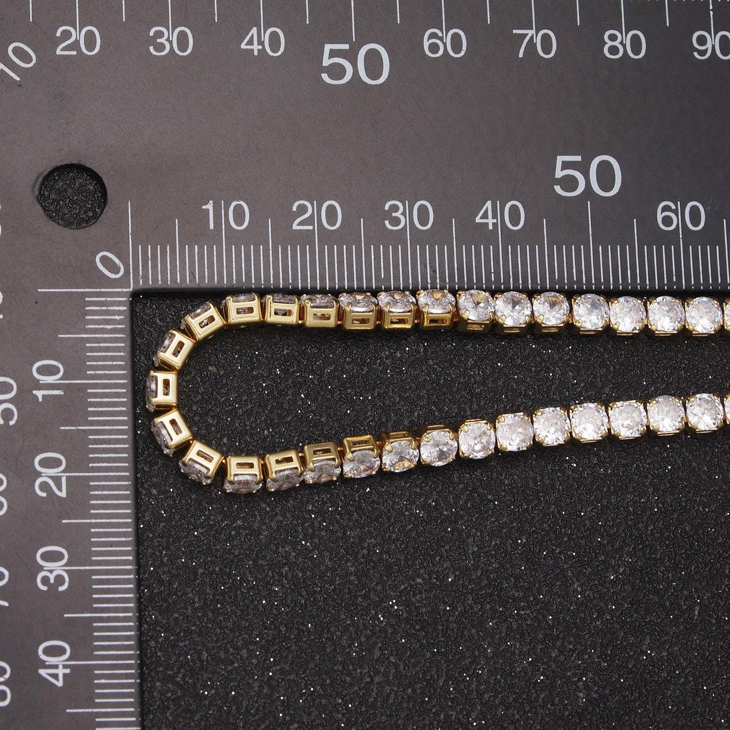 24k gold filled tennis chain, 4mm width cubic zirconia cz, wholesale bulk roll chain for jewelry making, 684