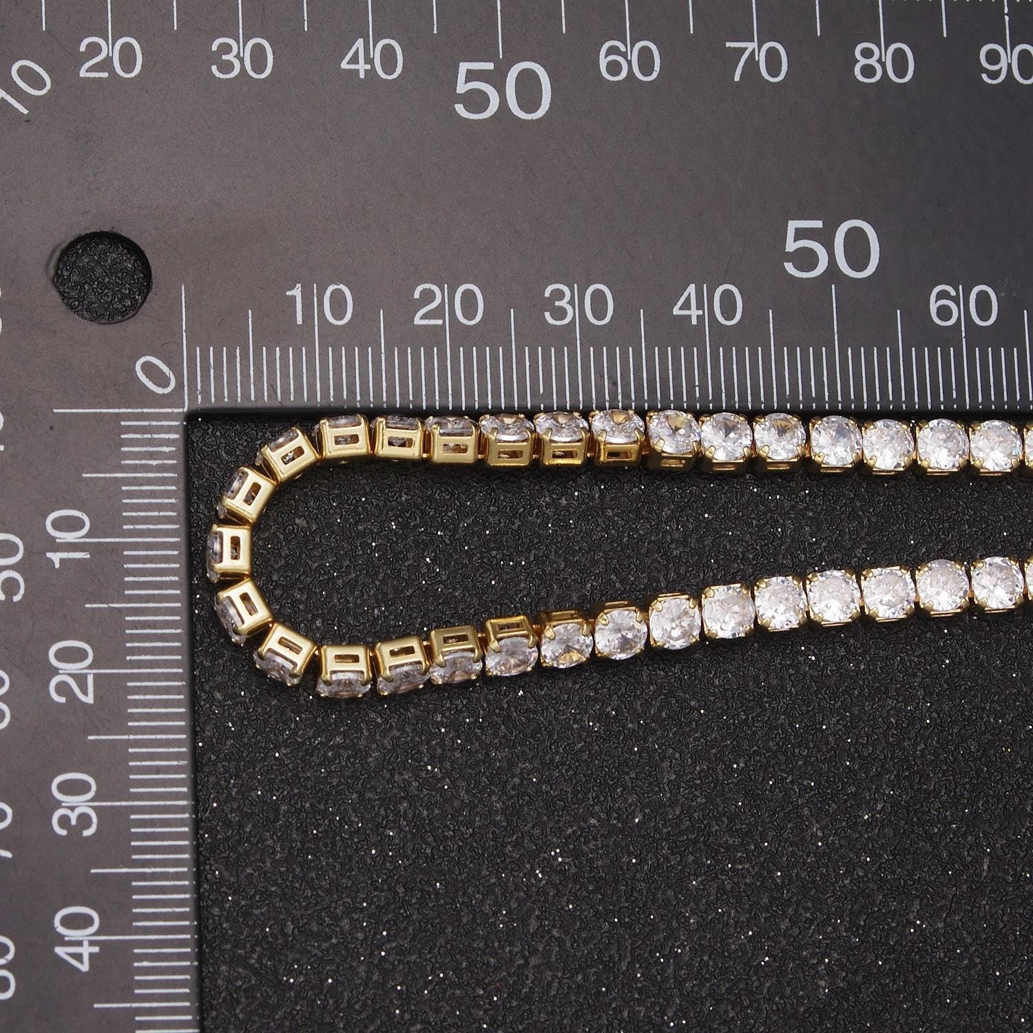 24k gold filled tennis chain, 4mm width cubic zirconia cz, wholesale bulk roll chain for jewelry making, 684