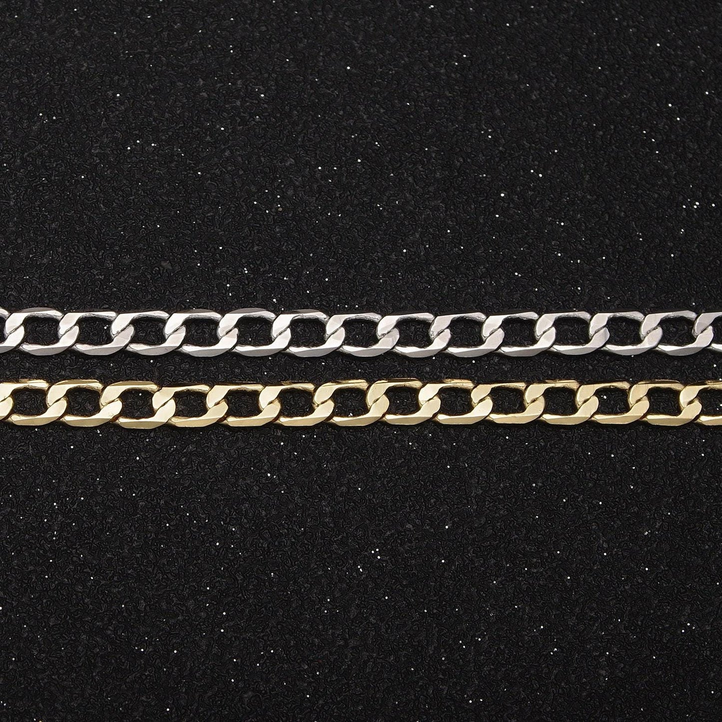 24k gold filled flat concave figaro curb chain, 4mm width chain in silver & gold, wholesale bulk roll chain for jewelry making, 666