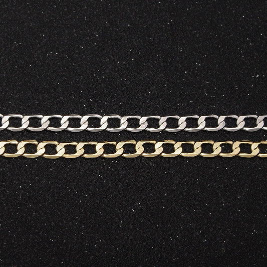 24k gold filled flat concave figaro curb chain, 4mm width chain in silver & gold, wholesale bulk roll chain for jewelry making, 666