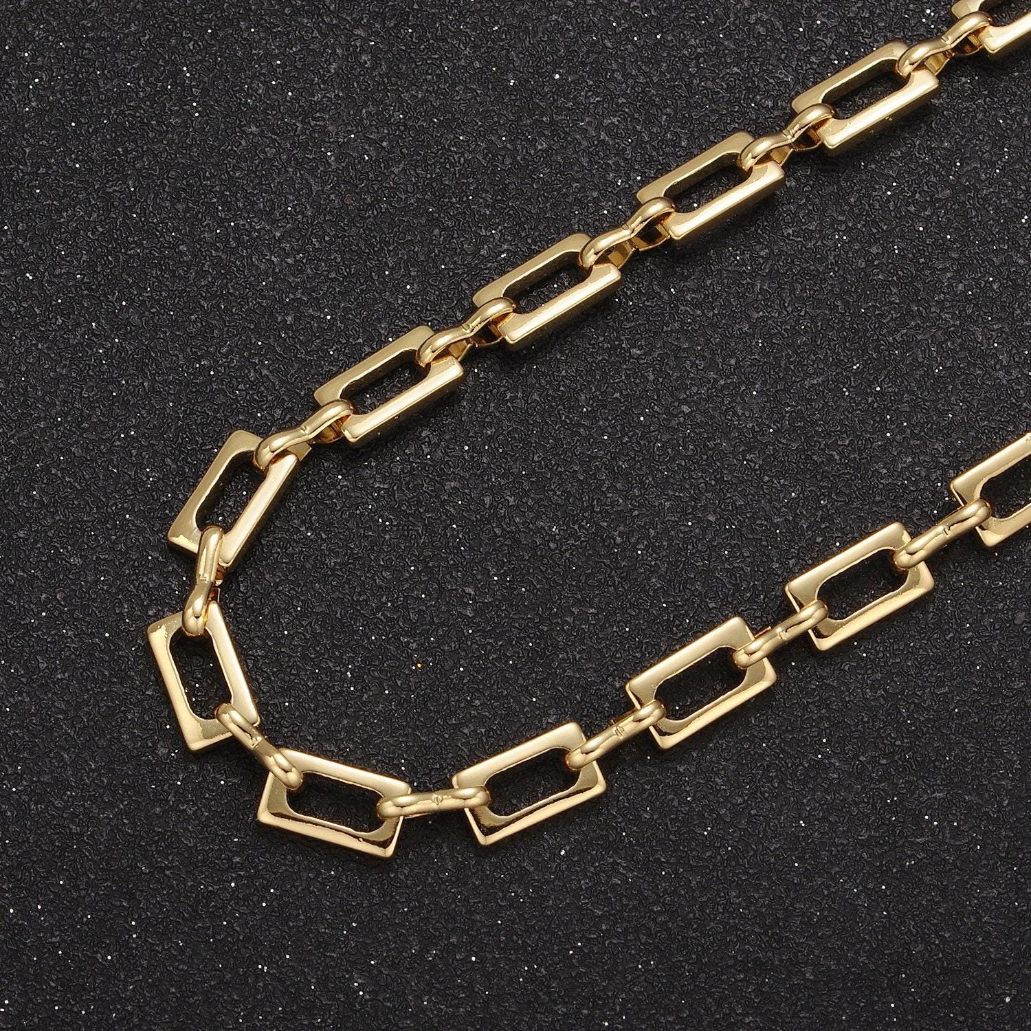 24k gold filled 5.5mm paper clip chain with rectangle link, elongated thick chain by yard, wholesale bulk roll chain by yard, 647
