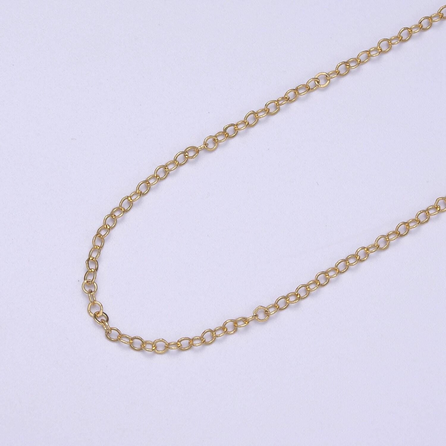 Gold rolo cable chain by yard, oval link chain,wholesale bulk roll chainfor jewelry making, thickness 0.1mm- 619-620