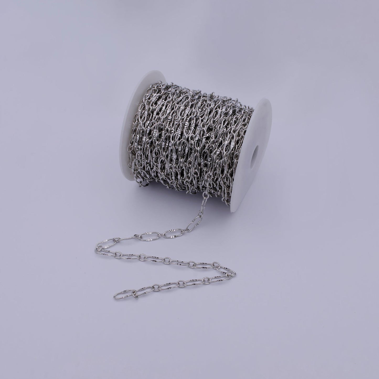 Silver pounded oval chain by yard, sunburst link chain, rolo wholesale bulk roll chain for bracelet, necklace, anklet jewelry making, 589