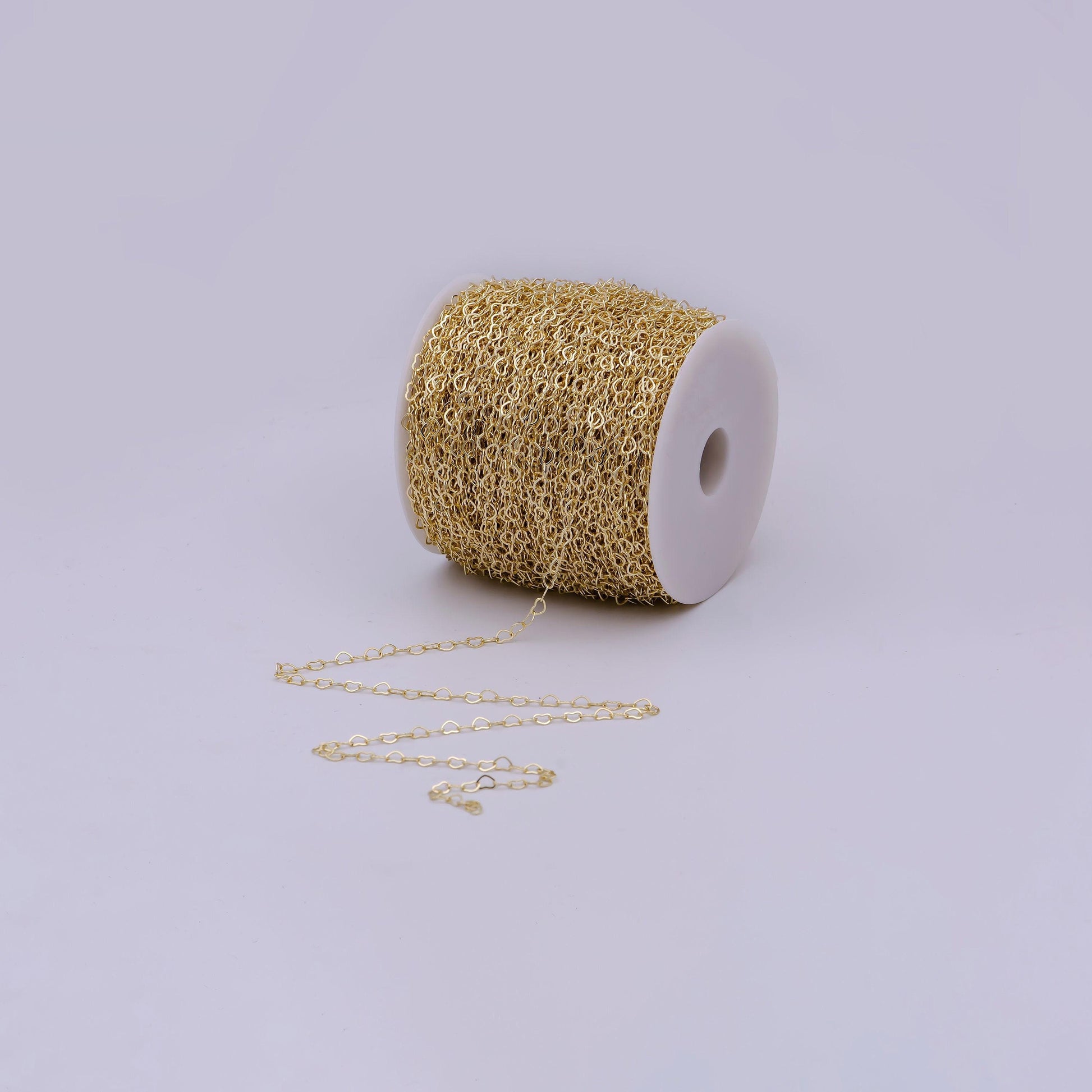 Heart link gold chain by yard, lovely heart charm chain, 14k gold plated wholesale bulk roll chain for jewelry making, thickness 0.3mm, 574