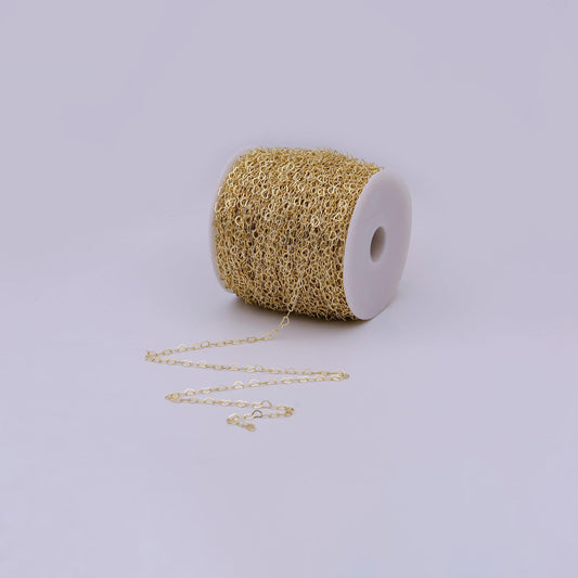 Heart link gold chain by yard, lovely heart charm chain, 14k gold plated wholesale bulk roll chain for jewelry making, thickness 0.3mm, 574