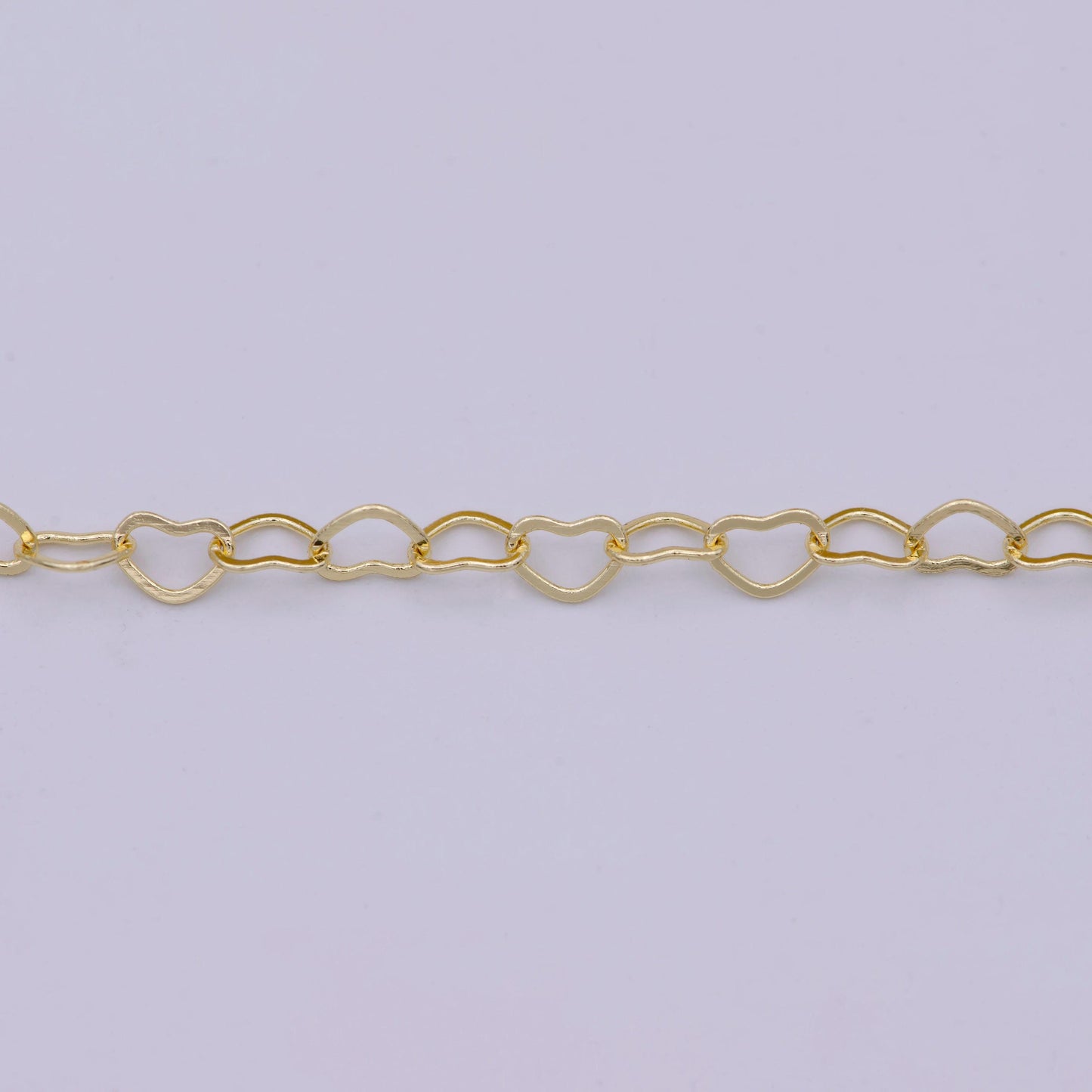 Heart link gold chain by yard, lovely heart charm chain, 14k gold plated wholesale bulk roll chain for jewelry making, thickness 0.3mm, 574