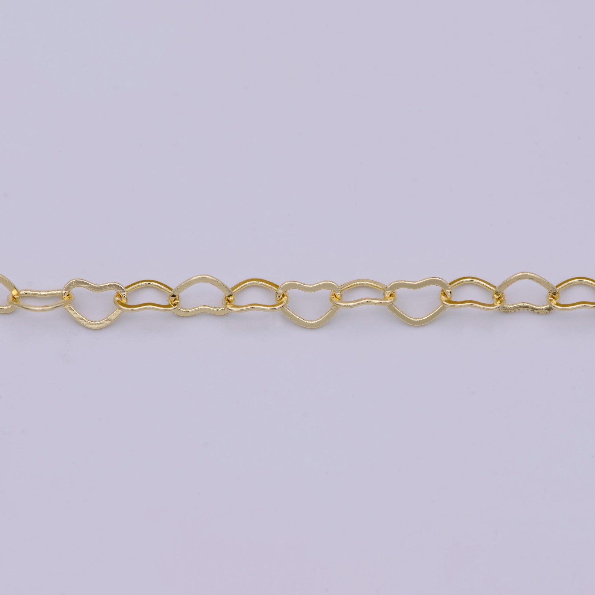 Heart link gold chain by yard, lovely heart charm chain, 14k gold plated wholesale bulk roll chain for jewelry making, thickness 0.3mm, 574