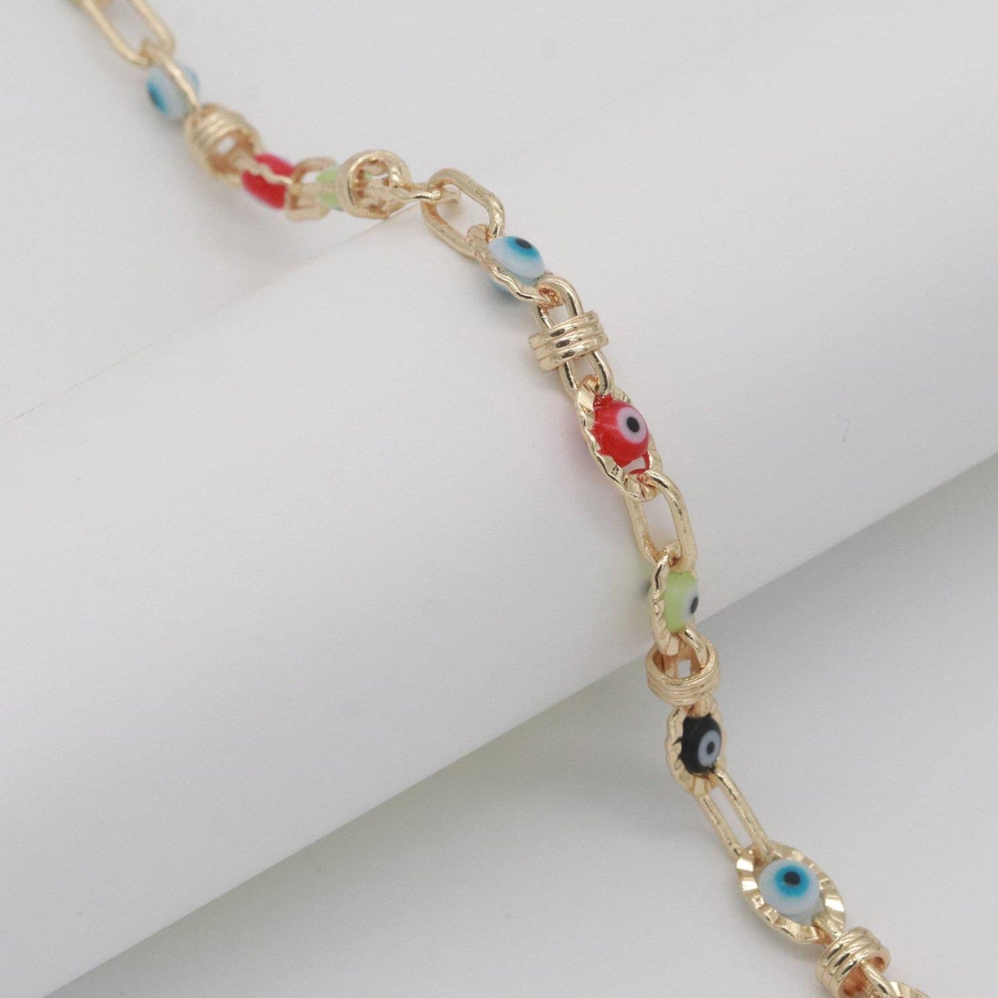 Enamel evil eye gold, silver chain by yard dainty evil eye charm specialty link chain by yard for necklace bracelet waist chain width 6mm
