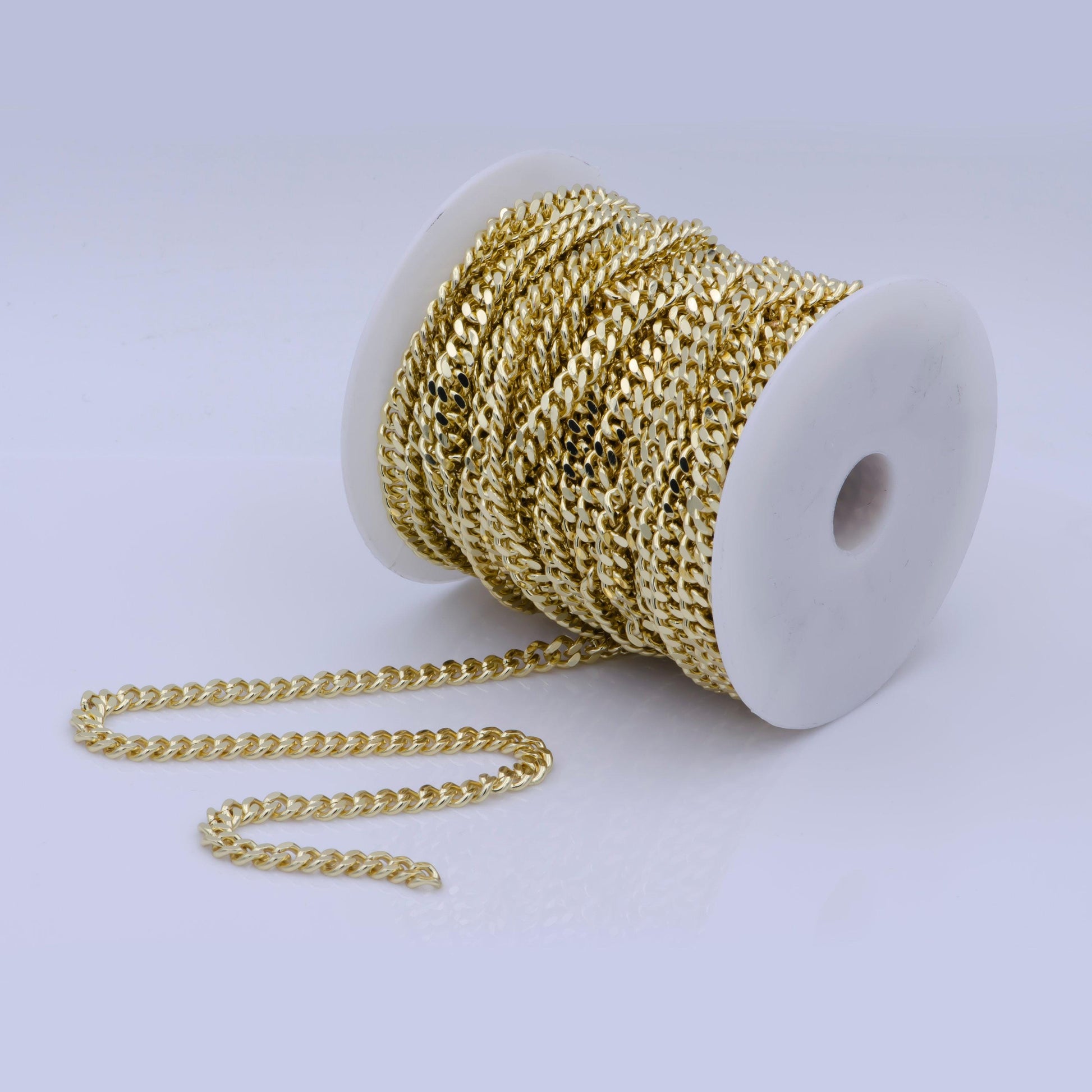 Gold 6mm cuban curb chain by yard, cuban curb chain by foot, wholesale bulk roll chain for jewelry making, thickness 2.4mm, roll-416