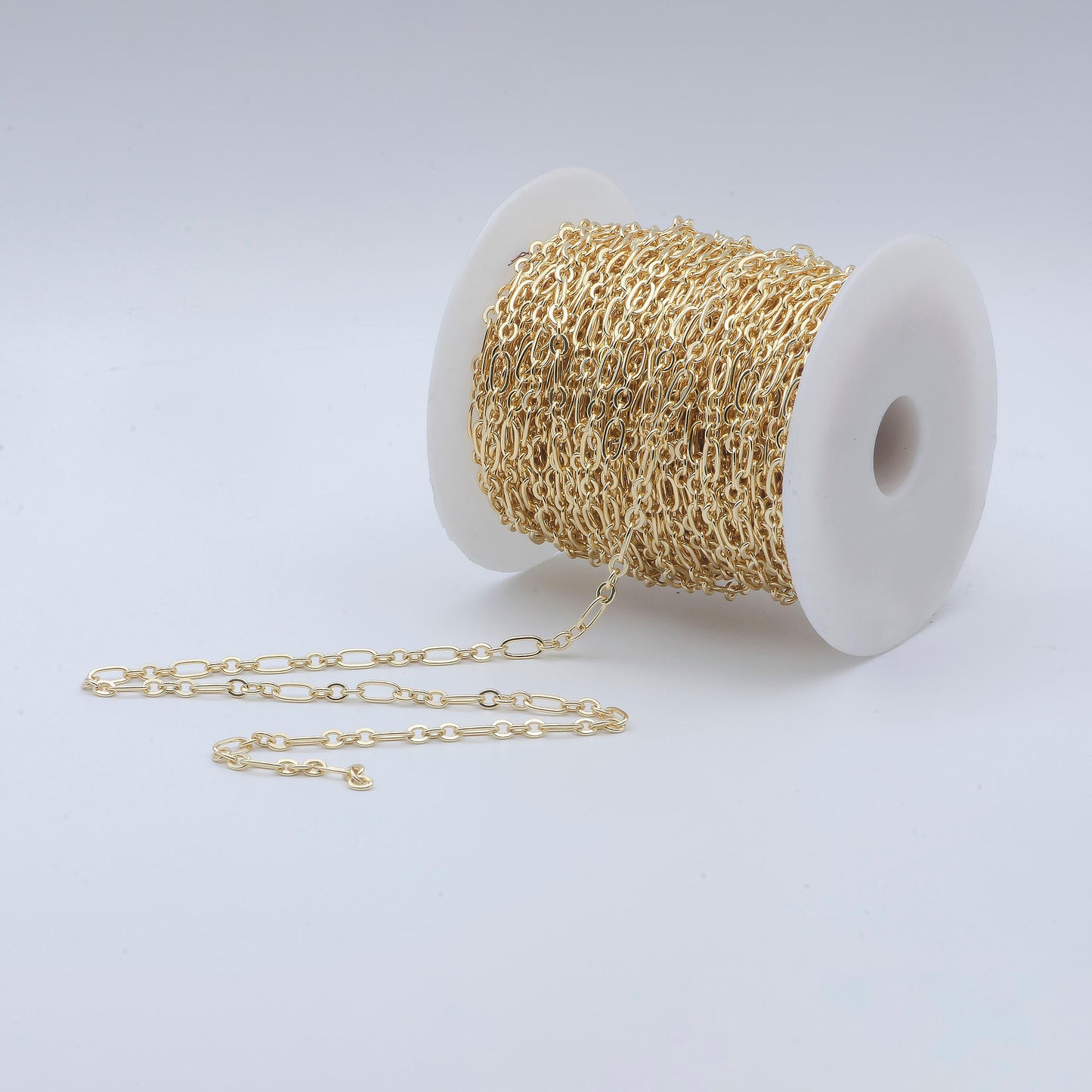Gold figaro chain by yard, link cable link elongate chain by foot, wholesale bulk roll chain jewelry making 3.9mm width, roll-504