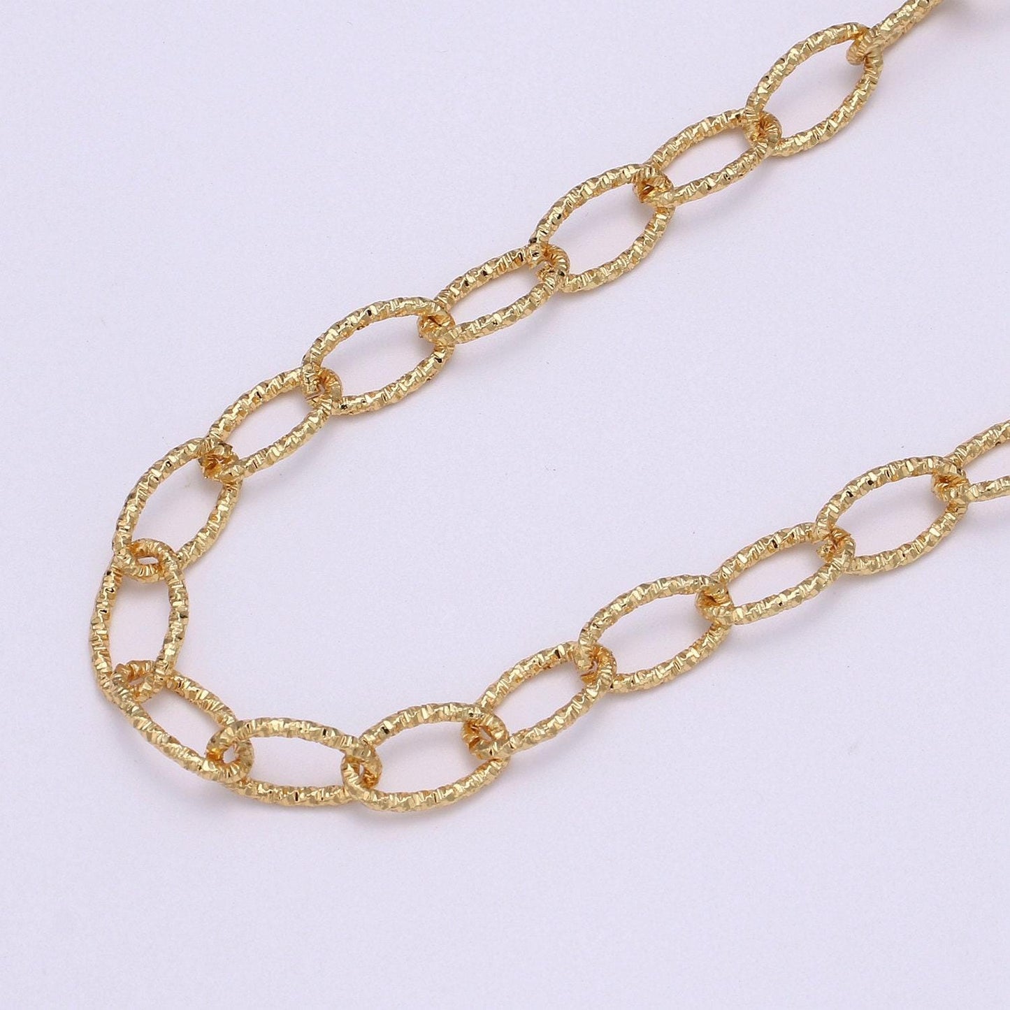 Gold oval rolo special design chain by yard, sparkly link chain, fancy wholesale bulk roll chain for jewelry making, width 9.4mm,roll-492