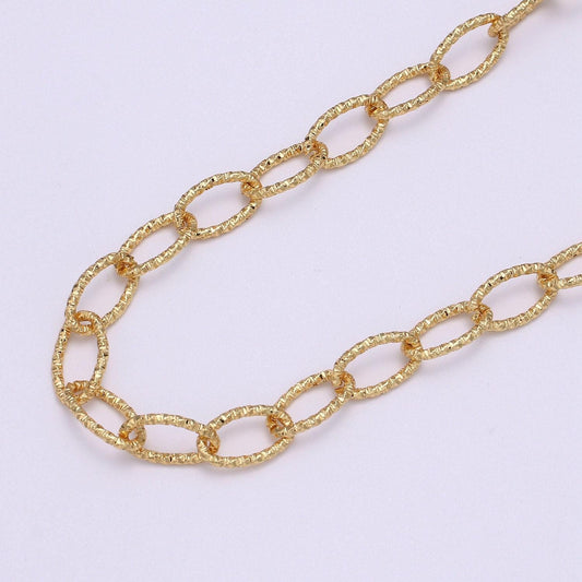 Gold oval rolo special design chain by yard, sparkly link chain, fancy wholesale bulk roll chain for jewelry making, width 9.4mm,roll-492