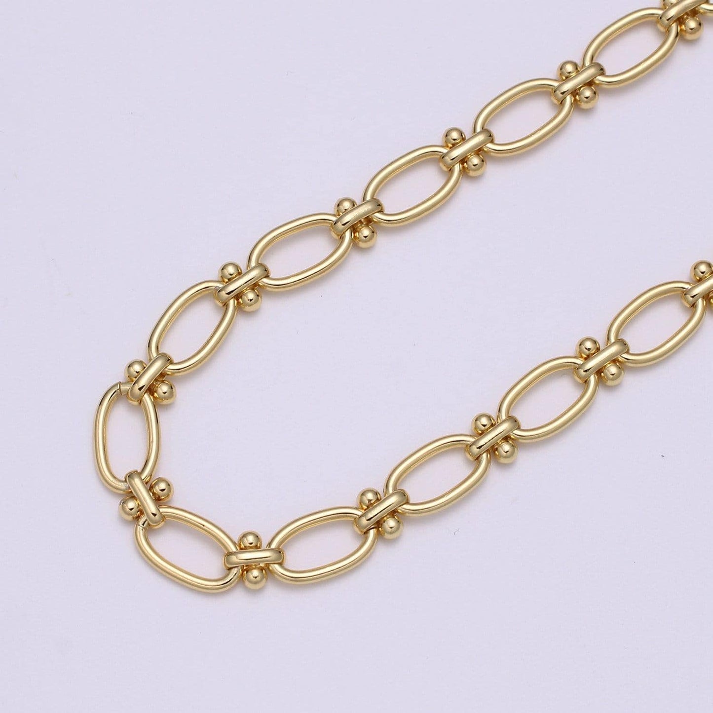 Gold oval rolo and cross chain by yard, figure 8 oval link chain, fancy wholesale bulk roll chain for jewelry making, width 9.4mm,roll-491