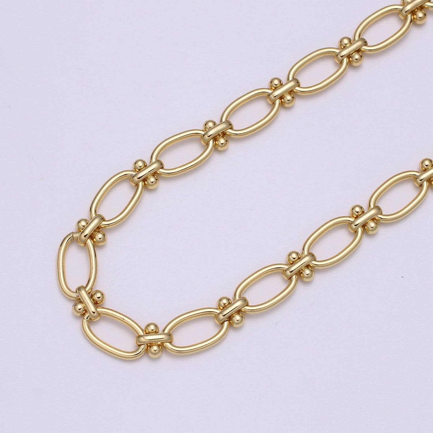 Gold oval rolo and cross chain by yard, figure 8 oval link chain, fancy wholesale bulk roll chain for jewelry making, width 9.4mm,roll-491