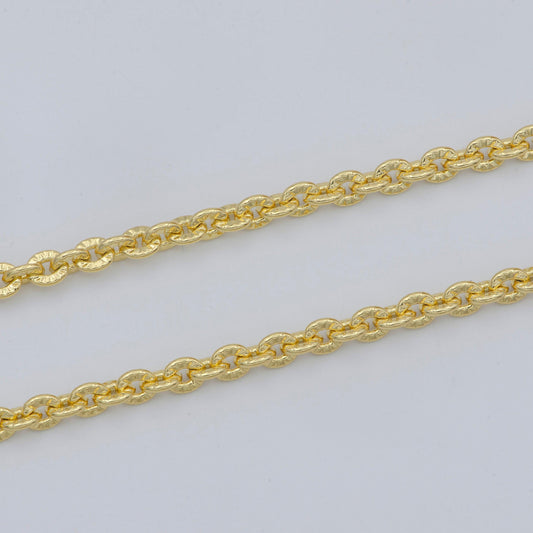 14k gold oval rolo chain by yard, sunburst stamp oval link, wholesale bulk roll chain for jewelry making, width 3.7mm, 469