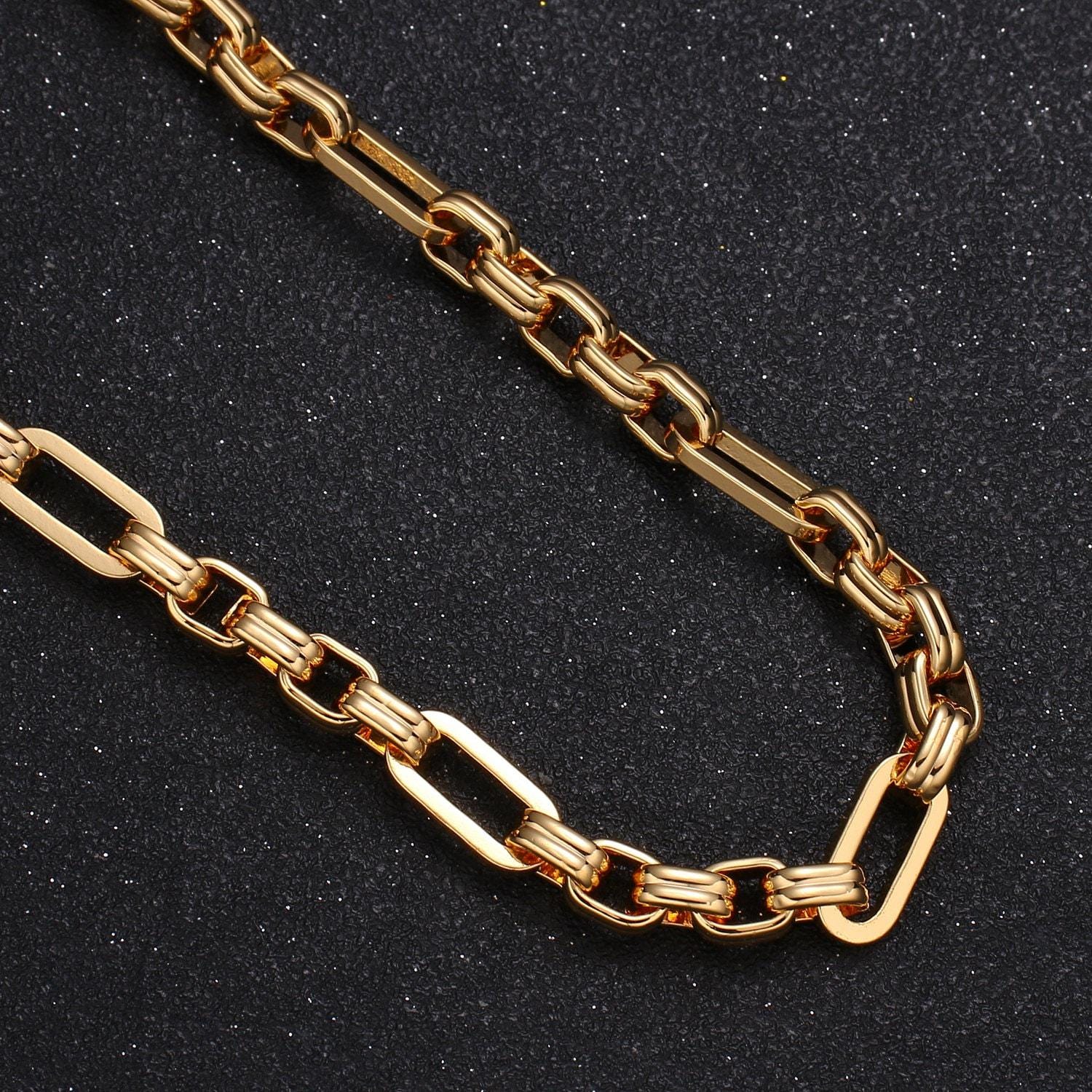 18k gold plated shiny rolo paperclip chain by yard, link square cable elongate chain, wholesale bulk roll chain jewelry making, 422