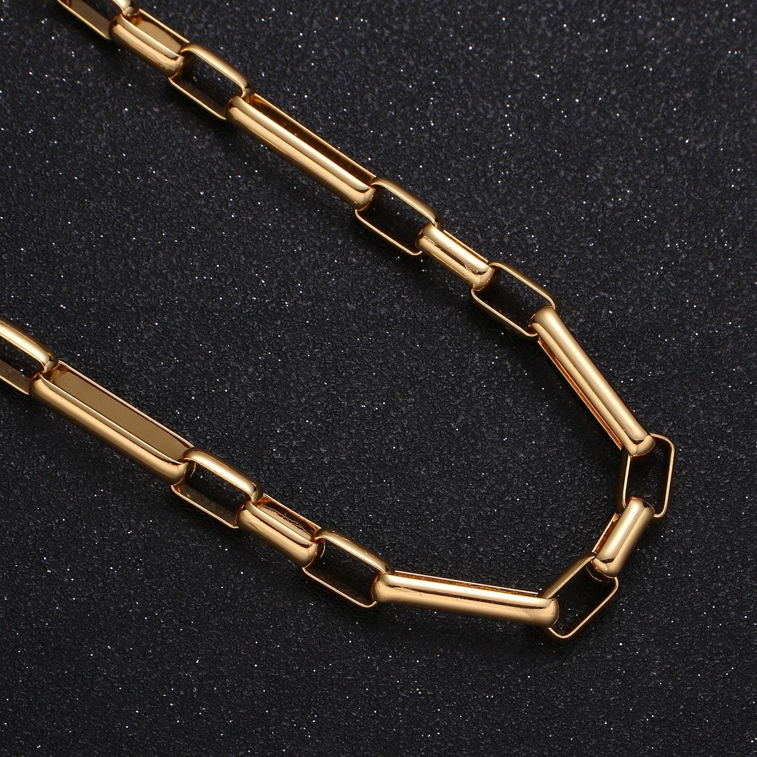 18k gold plated shiny square paperclip chain by yard, link cable rolo elongate chain, wholesale bulk roll chain jewelry making, 421