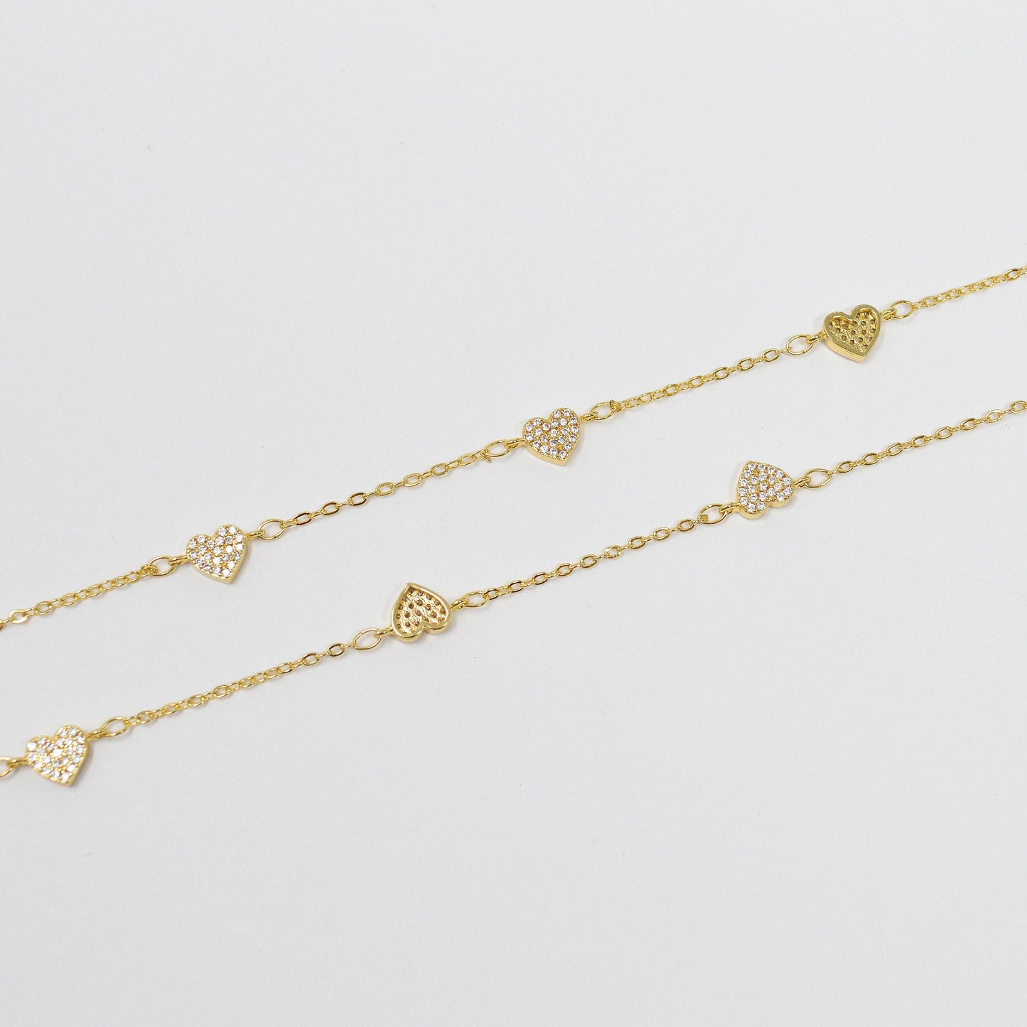 24k gold filled micro pave cz charm chain by yard, cz charm specialty link chain, heart cz charm, roll-420