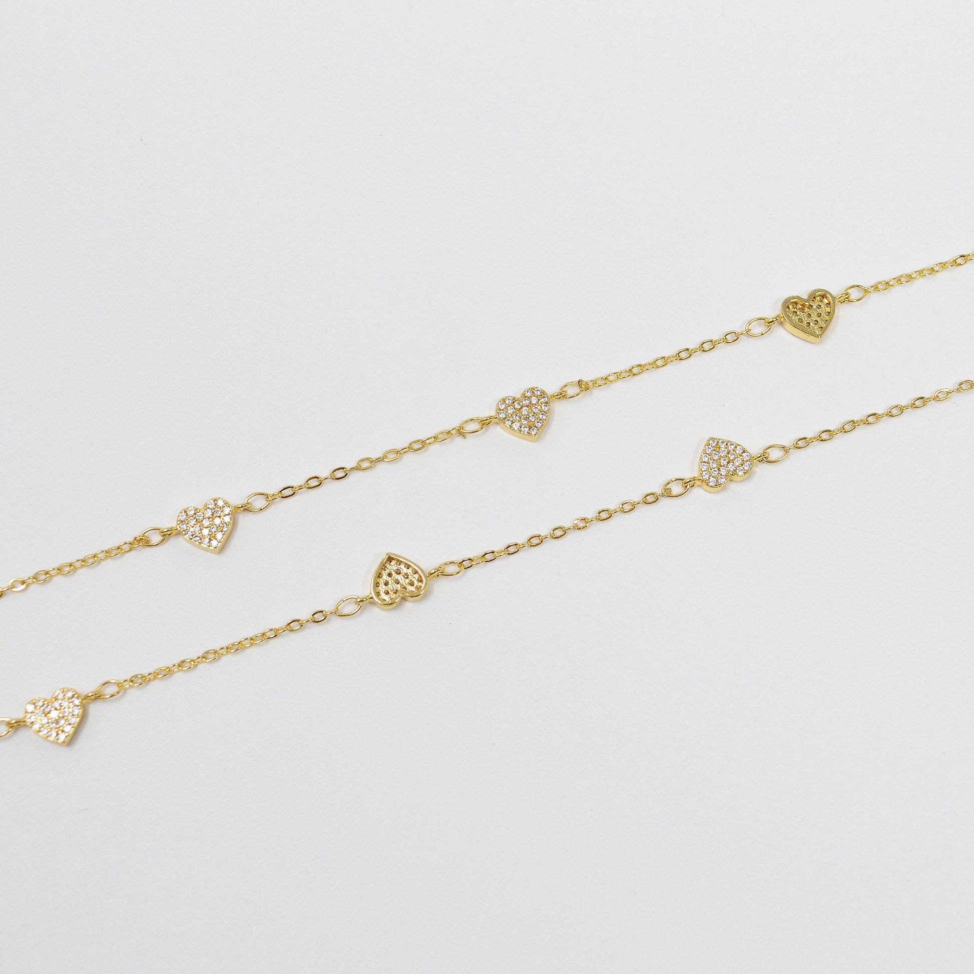 24k gold filled micro pave cz charm chain by yard, cz charm specialty link chain, heart cz charm, roll-420