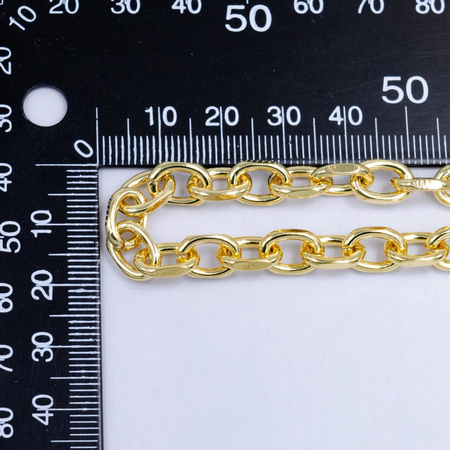 24k gold plated small paperclip chain by yard, gold oval link, wholesale bulk roll chain for jewelry making, size 10.5mm x 7.1mm x 1.8mm