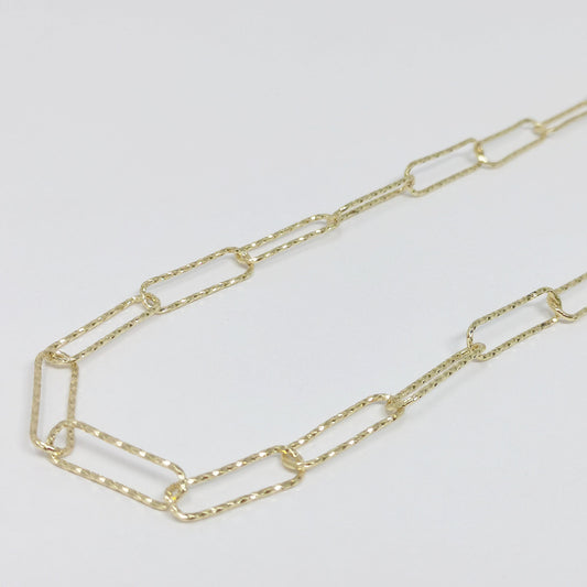 14k gold pounded paperclip chain by yard, oval link chain by foot, wholesale bulk roll chain for jewelry making,roll-417