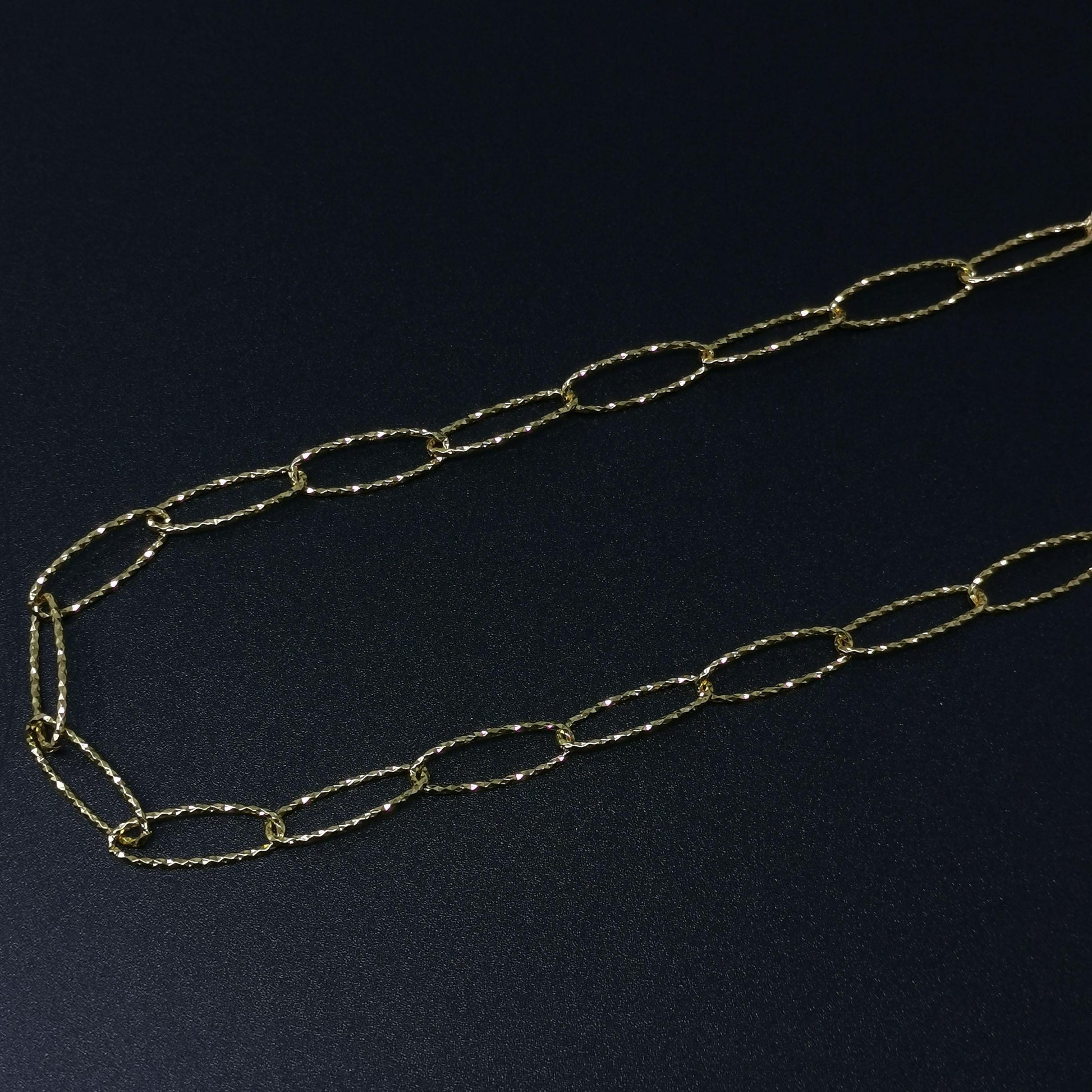 24k gold pounded paperclip chain by yard, oval link chain by foot, wholesale bulk roll chain for jewelry making, 397