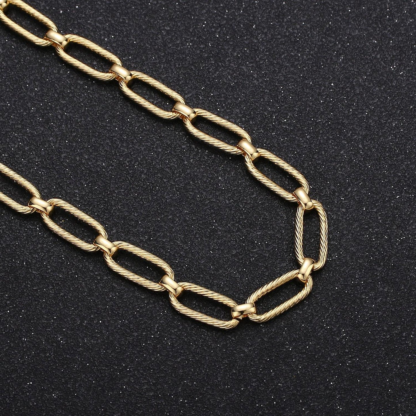 24k gold rolo cable paperclip chain by yard, link cable thick elongate chain, wholesale bulk roll chain jewelry making14.6x6.5mm, 382