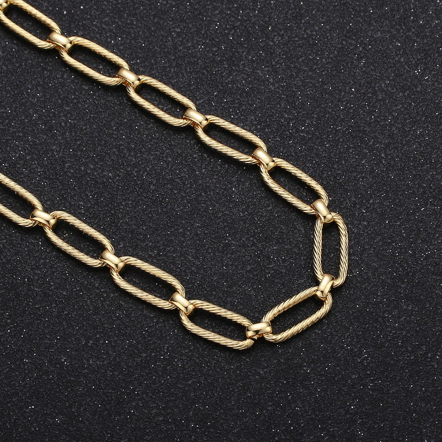 24k gold rolo cable paperclip chain by yard, link cable thick elongate chain, wholesale bulk roll chain jewelry making14.6x6.5mm, 382
