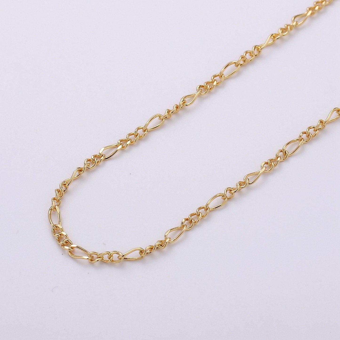Gold fancy figaro chain by yard, cable figaro chain, wholesale bulk roll chain for bracelet, necklaces jewelry making, width is 2.6mm, 376