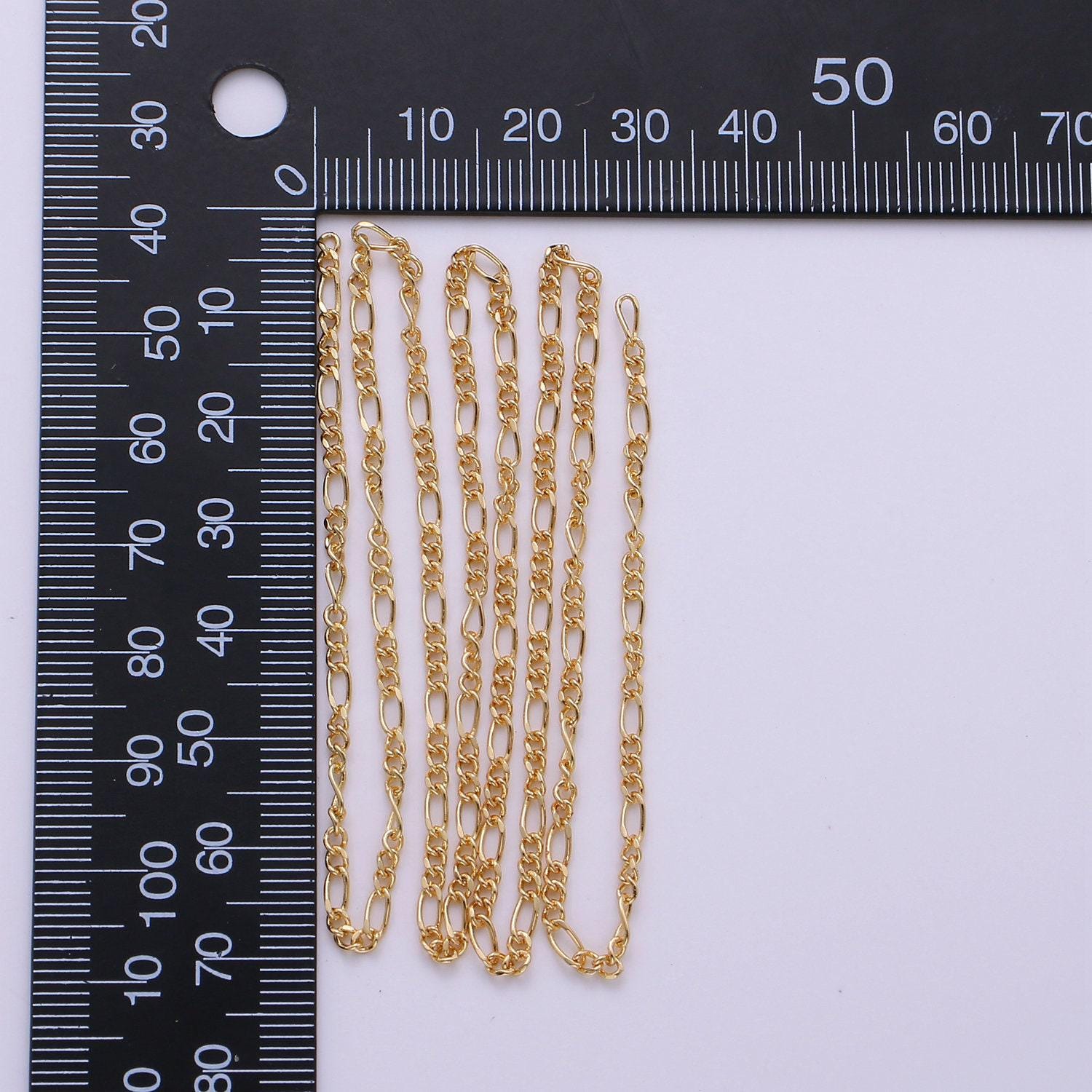 Gold fancy figaro chain by yard, cable figaro chain, wholesale bulk roll chain for bracelet, necklaces jewelry making, width is 2.6mm, 376