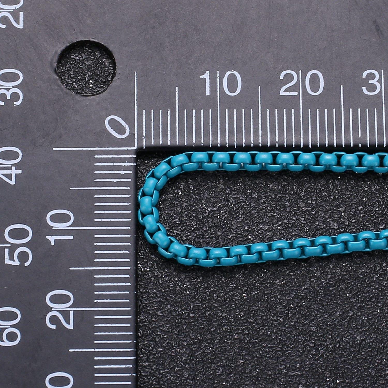 Fuchsia, highlight green, orange color fancy enamel link rolo cable chain by yard, square link chain by yard, width 2.6mm, roll-341,342,343
