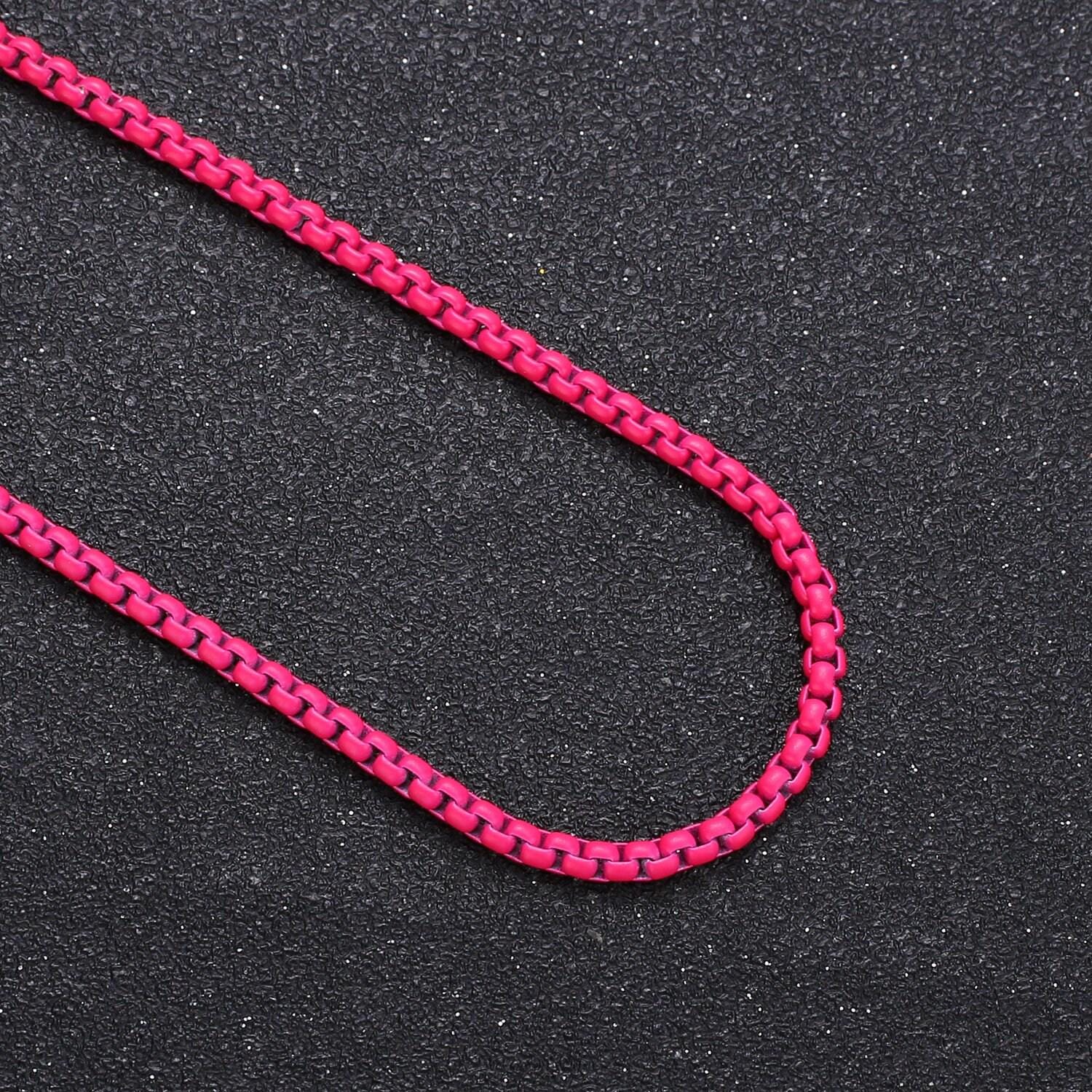 Fuchsia, highlight green, orange color fancy enamel link rolo cable chain by yard, square link chain by yard, width 2.6mm, roll-341,342,343