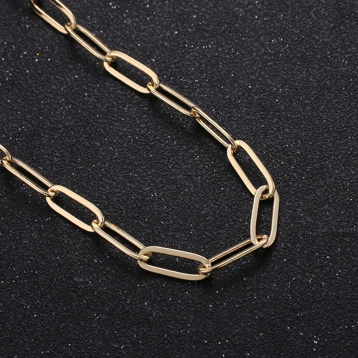 18k gold paperclip rolo cable chain by yard, cable rolo chain by foot, thicknest 0.7mm,roll-313